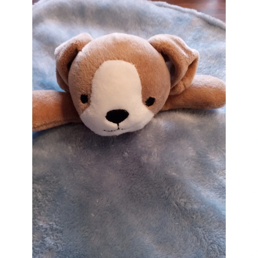 Carters Blue Puppy Dog Lovey Security Blanket Plush Tan White Infant 14